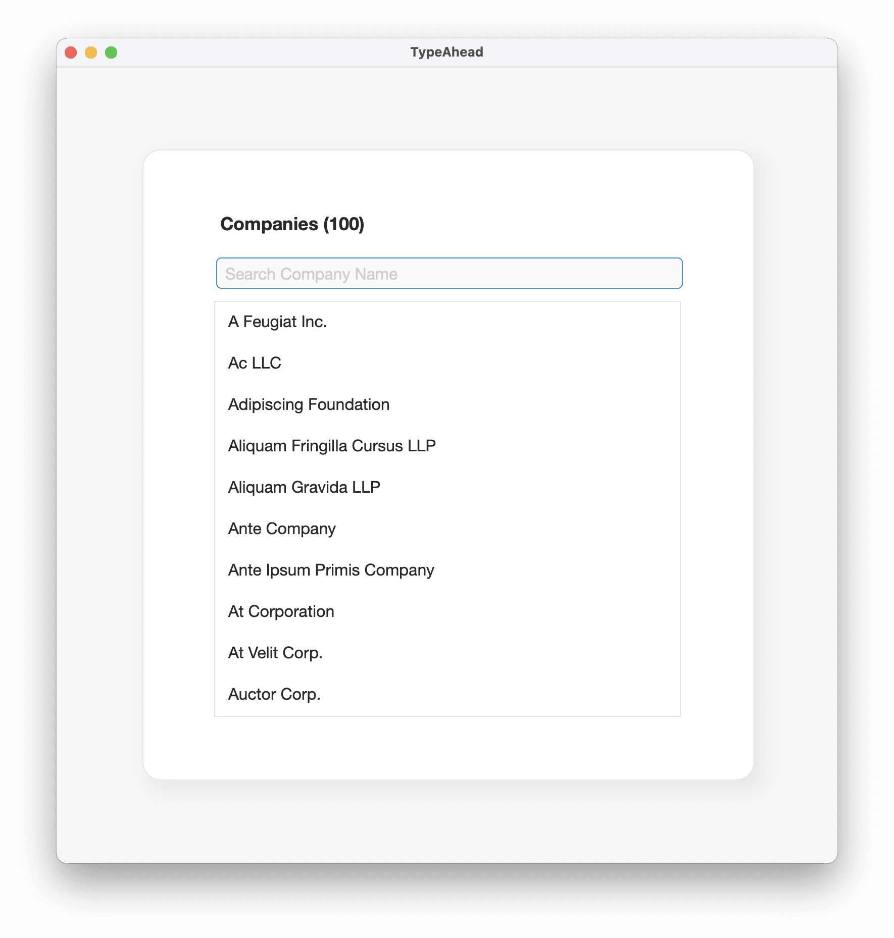 Graphic showing empty type ahead list