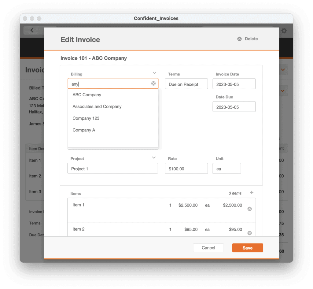 FileMaker theme 
Confident Invoices Dropdown Filter Text