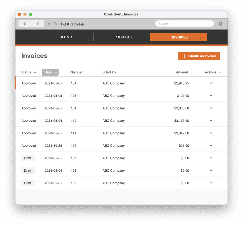 FileMaker theme Confident Invoices Sort List