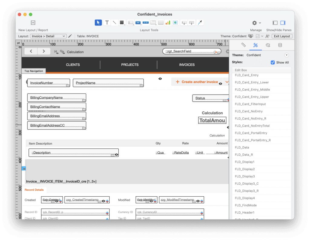 Confident Invoices Styles Inspector Screenshot